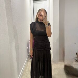 Zara Brown Sheer Evening Dress